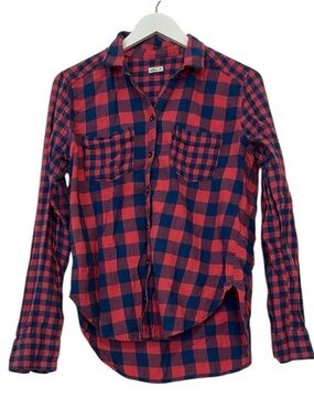 Hollister Red & Navy Plaid Button-Down Shirt Flannel